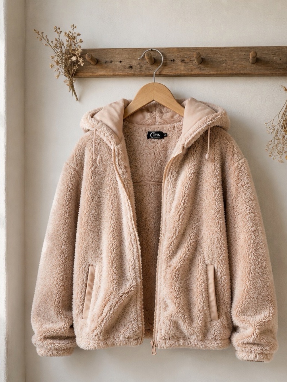 Cozy Light Pink Sherpa Hooded Jacket